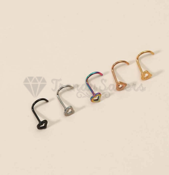 5Pcs Stainless Steel Heart Piercing Nose Ring Nose Stud Rings Body Jewelry With Gift BAG