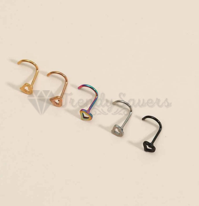 5Pcs Stainless Steel Heart Piercing Nose Ring Nose Stud Rings Body Jewelry With Gift BAG