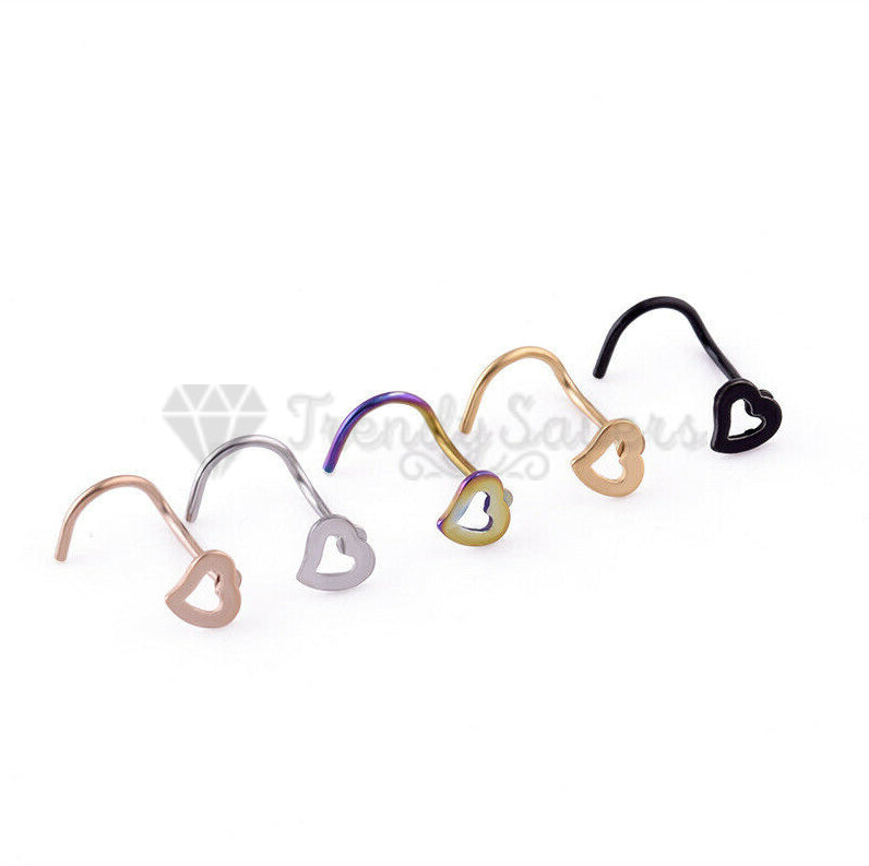 5Pcs Stainless Steel Heart Piercing Nose Ring Nose Stud Rings Body Jewelry With Gift BAG