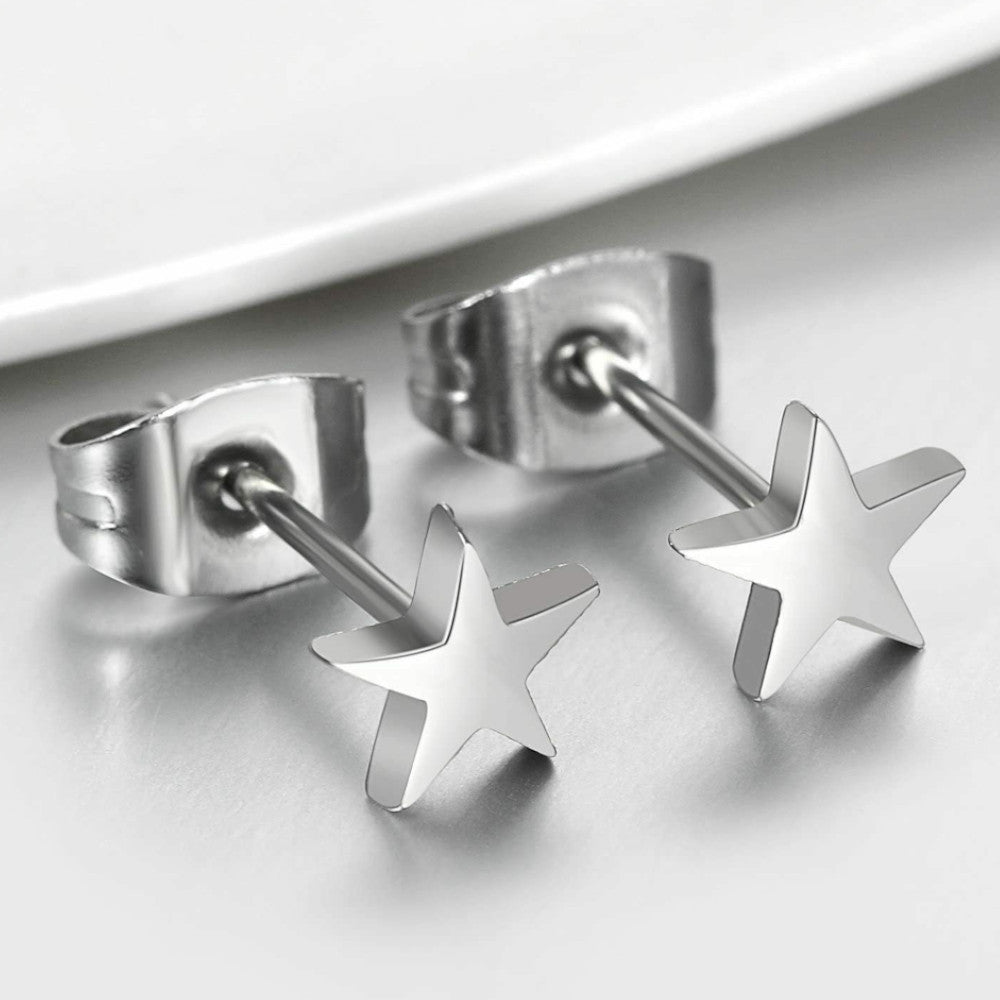 Hypoallergenic Stainless Steel Cute Charming Silver Star Celestial Shape Stud Earrings