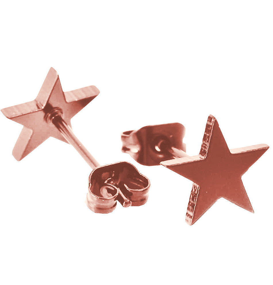 Hypoallergenic Stainless Steel Cute Charming Rose Gold Star Celestial Shape Stud Earrings
