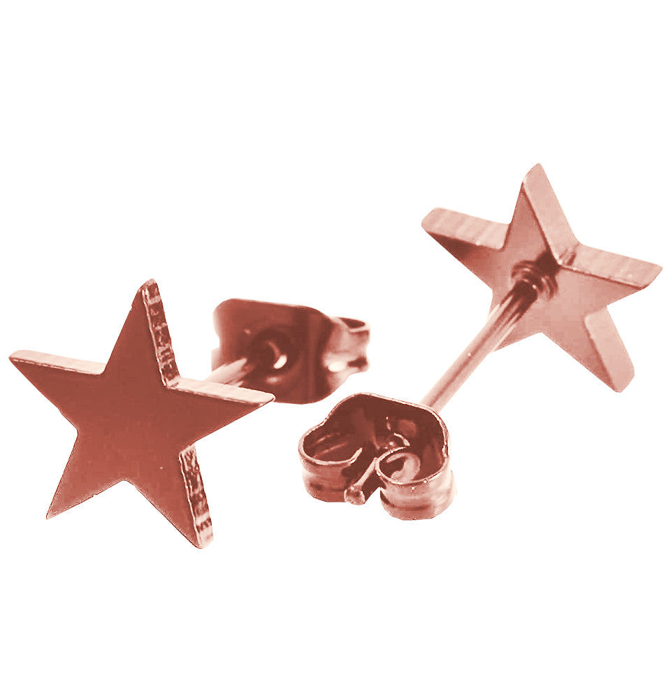 Hypoallergenic Stainless Steel Cute Charming Rose Gold Star Celestial Shape Stud Earrings