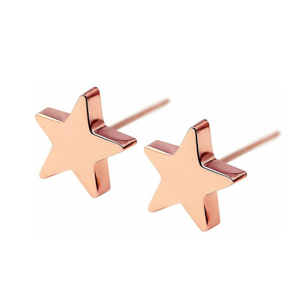 Hypoallergenic Stainless Steel Cute Charming Rose Gold Star Celestial Shape Stud Earrings