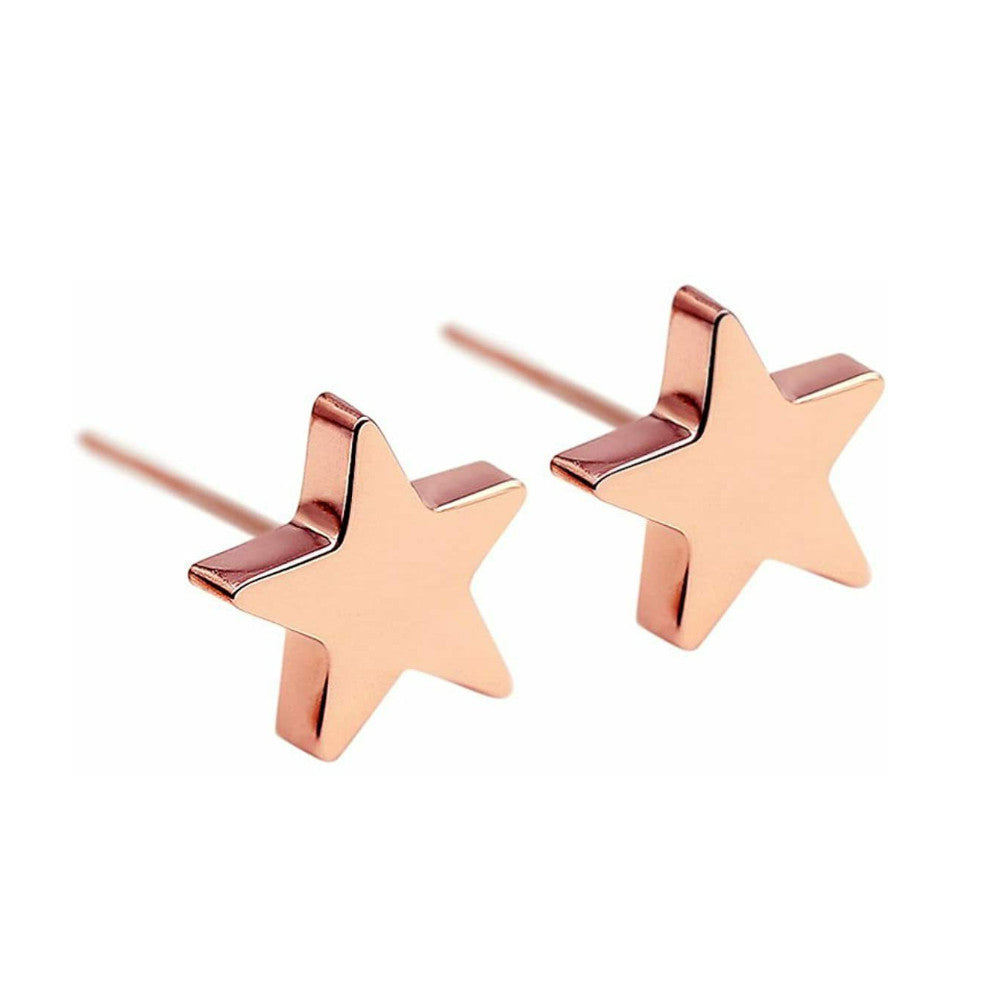 Hypoallergenic Stainless Steel Cute Charming Rose Gold Star Celestial Shape Stud Earrings