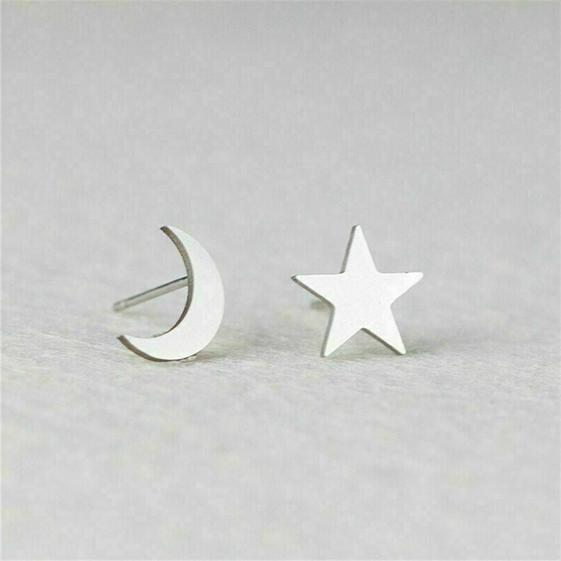 Hypoallergenic Stainless Steel Gold Cute Charming Moon Star Shapes Stud Earrings