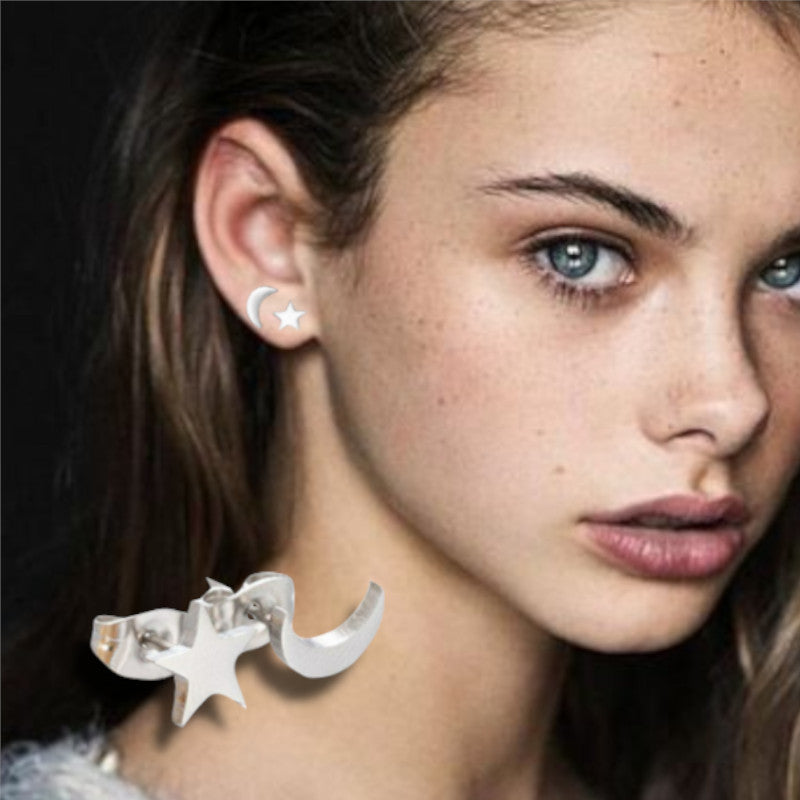 Hypoallergenic Stainless Steel Gold Cute Charming Moon Star Shapes Stud Earrings