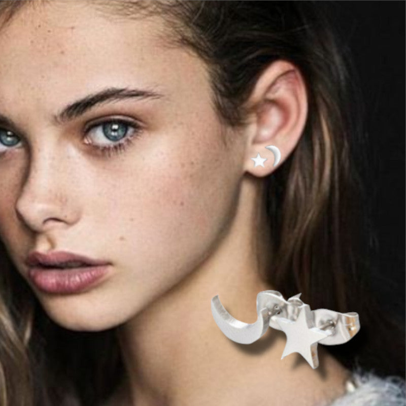 Hypoallergenic Stainless Steel Gold Cute Charming Moon Star Shapes Stud Earrings