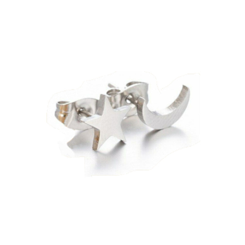 Hypoallergenic Stainless Steel Gold Cute Charming Moon Star Shapes Stud Earrings