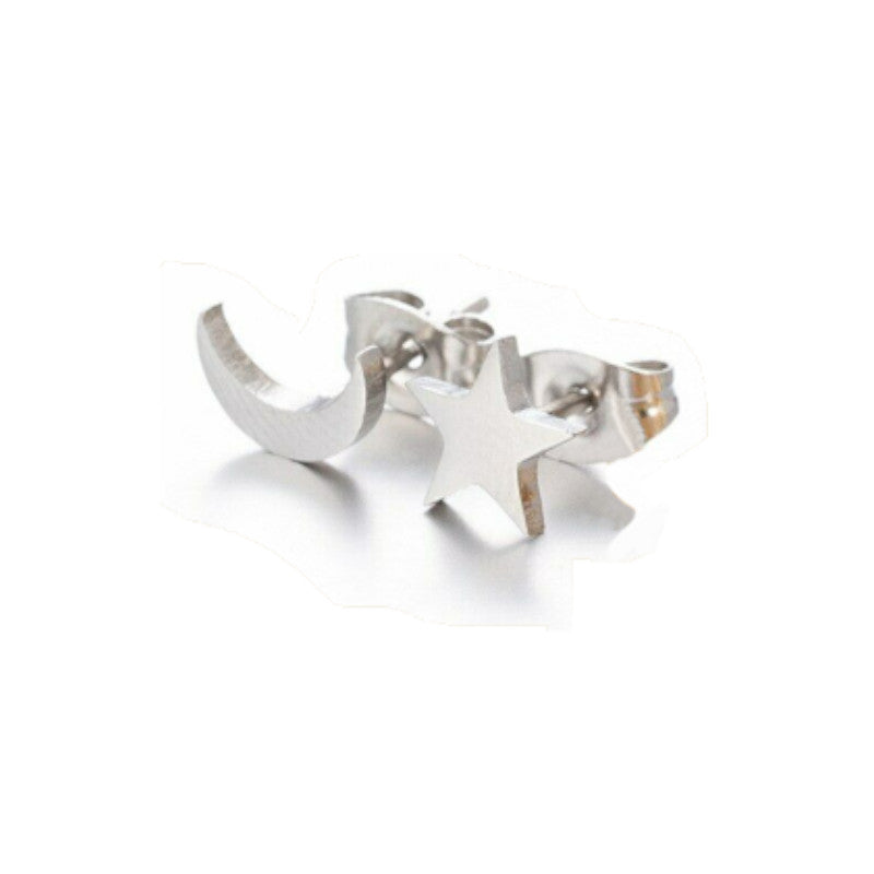 Hypoallergenic Stainless Steel Gold Cute Charming Moon Star Shapes Stud Earrings