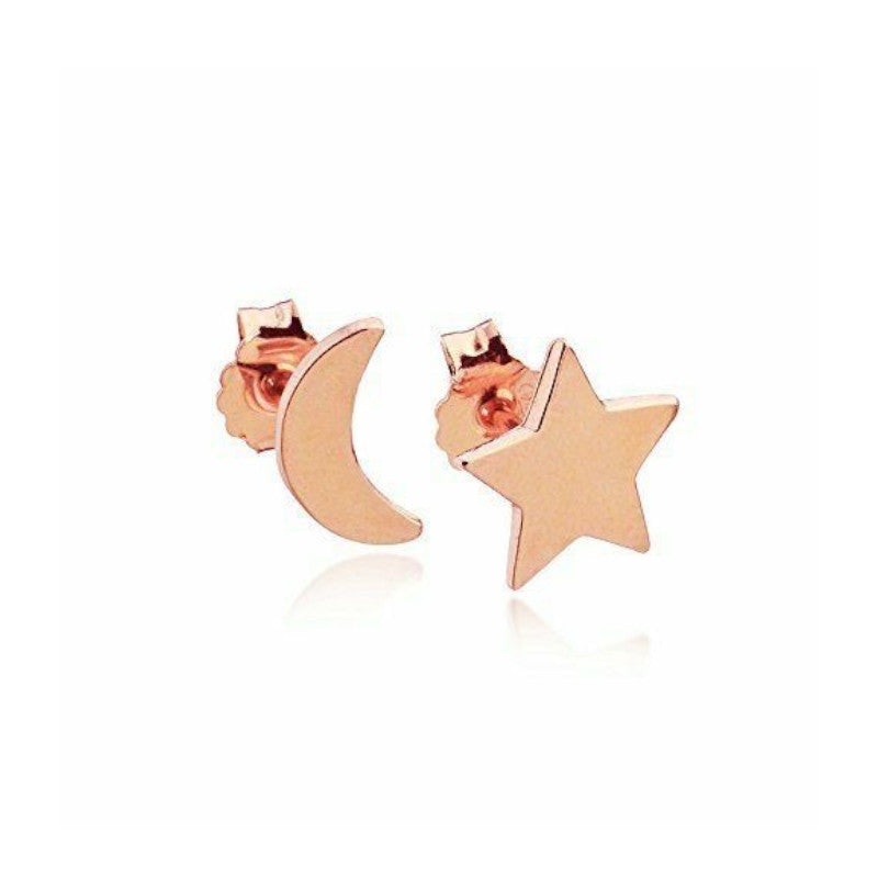 Hypoallergenic Stainless Steel Rose Gold Cute Charming Moon Star Shapes Stud Earrings