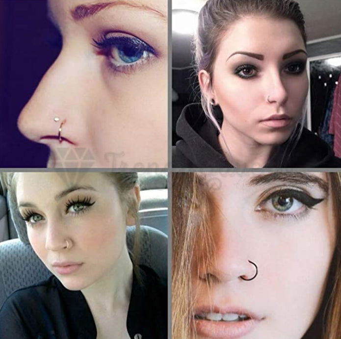5Pcs Stainless Steel Seamless Piercing Nose Ring Nose Stud Clip On Body Jewelry With Gift BAG