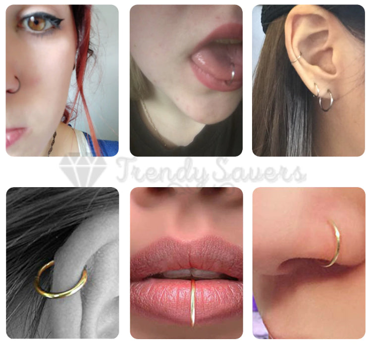 5Pcs Stainless Steel Seamless Piercing Nose Ring Nose Stud Clip On Body Jewelry With Gift BAG