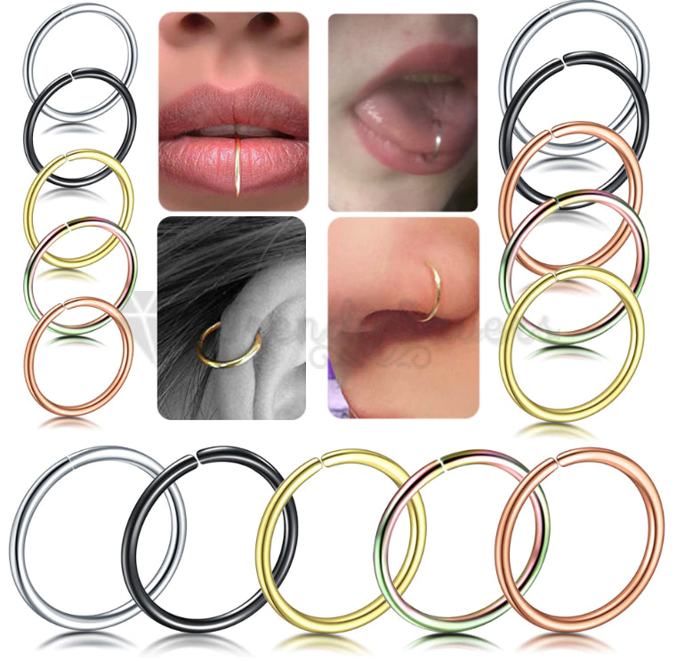 5Pcs Stainless Steel Seamless Piercing Nose Ring Nose Stud Clip On Body Jewelry With Gift BAG