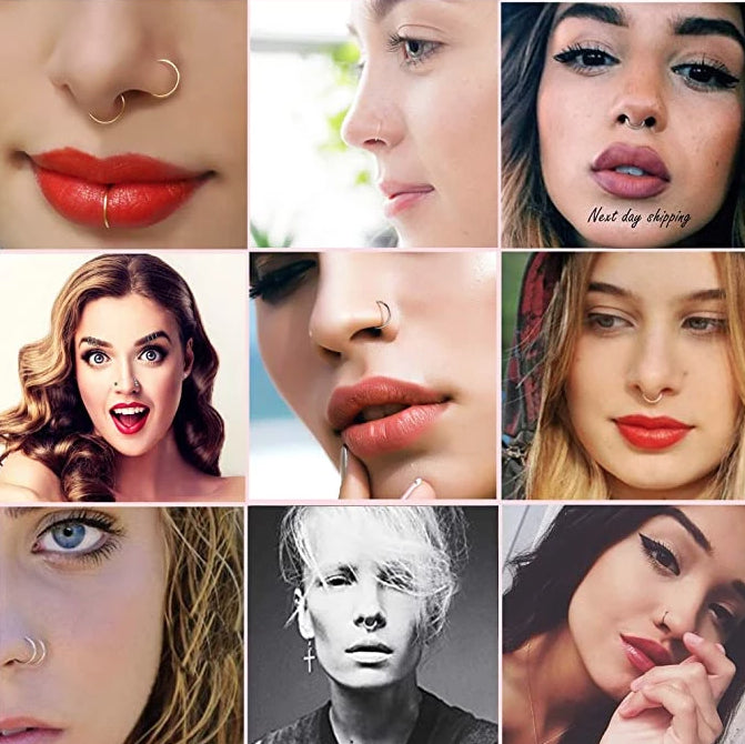 5Pcs Stainless Steel Seamless Piercing Nose Ring Nose Stud Clip On Body Jewelry With Gift BAG