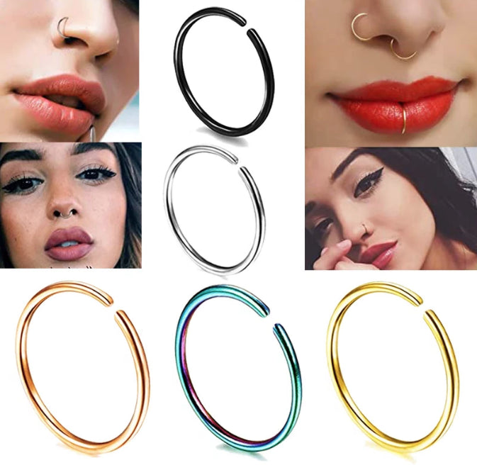 5Pcs Stainless Steel Seamless Piercing Nose Ring Nose Stud Clip On Body Jewelry With Gift BAG
