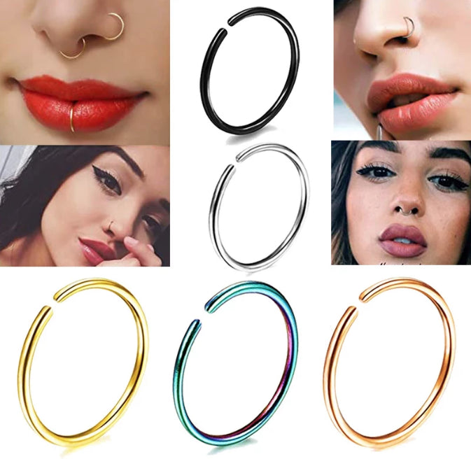 5Pcs Stainless Steel Seamless Piercing Nose Ring Nose Stud Clip On Body Jewelry With Gift BAG