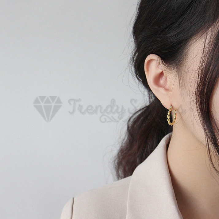 Gold Plated Ear Posts Chunky Huggie Hinged Braided Twisted Hoop Earrings Jewelry