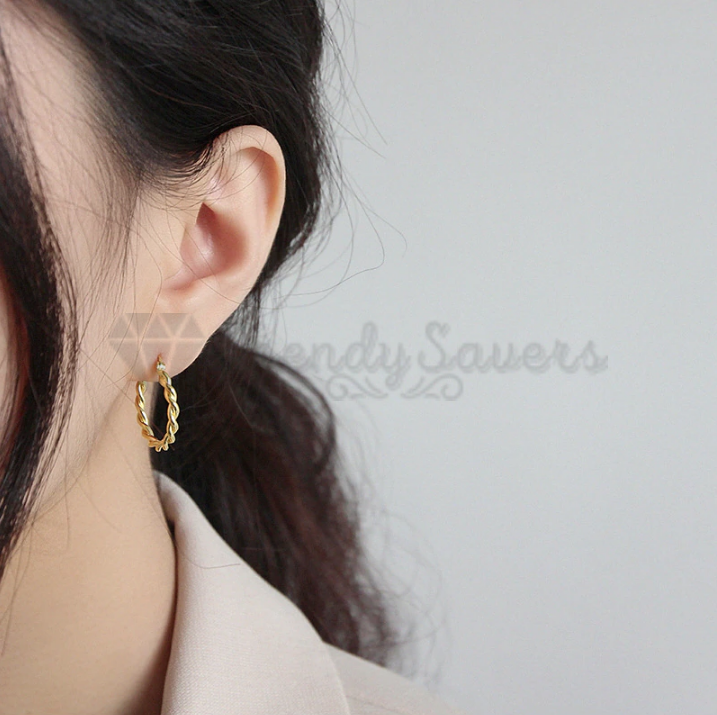 Gold Plated Ear Posts Chunky Huggie Hinged Braided Twisted Hoop Earrings Jewelry