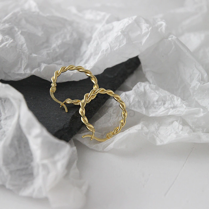 Gold Plated Ear Posts Chunky Huggie Hinged Braided Twisted Hoop Earrings Jewelry