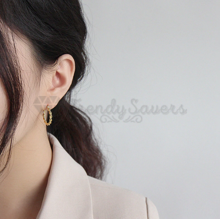 Gold Plated Ear Posts Chunky Huggie Hinged Braided Twisted Hoop Earrings Jewelry