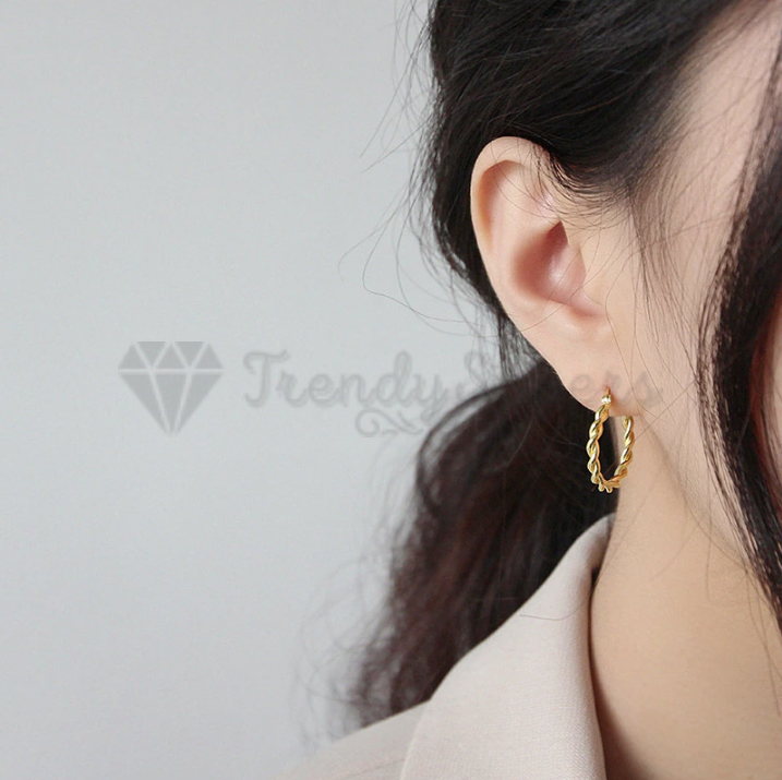 Gold Plated Ear Posts Chunky Huggie Hinged Braided Twisted Hoop Earrings Jewelry