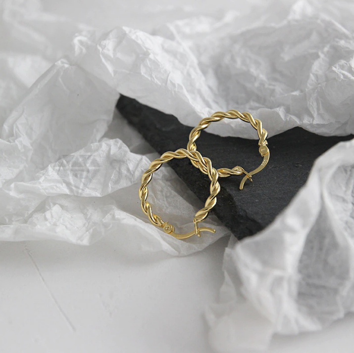 Gold Plated Ear Posts Chunky Huggie Hinged Braided Twisted Hoop Earrings Jewelry