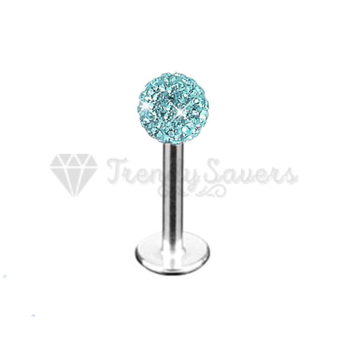 3MM Sky Blue Crystal Ball Stud Lip Nose Ear Labret Bar Helix Cartilage Ring Pair