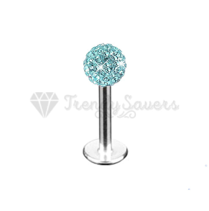 3MM Sky Blue Crystal Ball Stud Lip Nose Ear Labret Bar Helix Cartilage Ring Pair