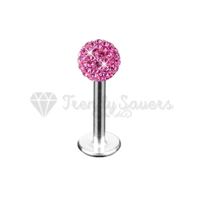 3MM Pretty Pink AAA Crystal Ball Labret Monroe Stud Helix Cartilage Rings Pair