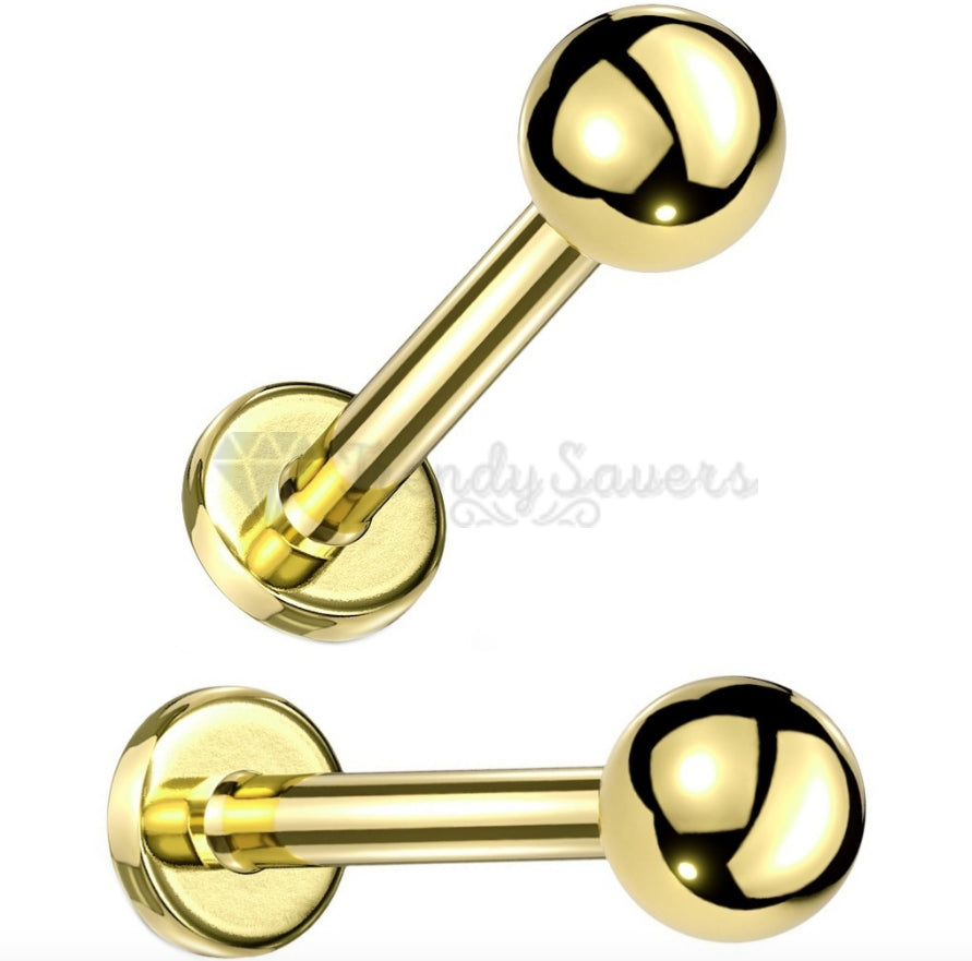5MM Round Gold Labret Helix Cartilage Stud Nose Ear Lip Ball Body Piercing Pair