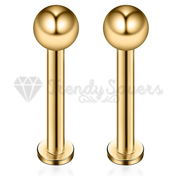 5MM Round Gold Labret Helix Cartilage Stud Nose Ear Lip Ball Body Piercing Pair