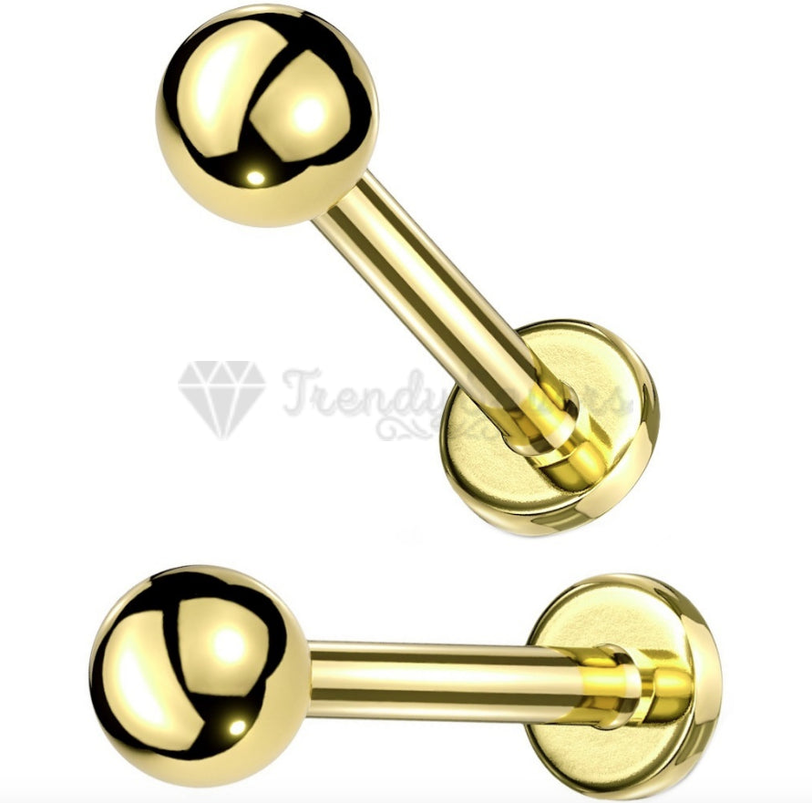 5MM Round Gold Labret Helix Cartilage Stud Nose Ear Lip Ball Body Piercing Pair