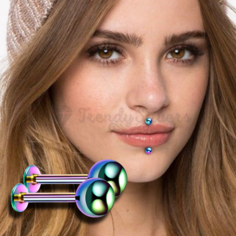 5MM Small Rainbow Coloured Ball Labret Monroe Stud Ear Cartilage Helix Ring Pair