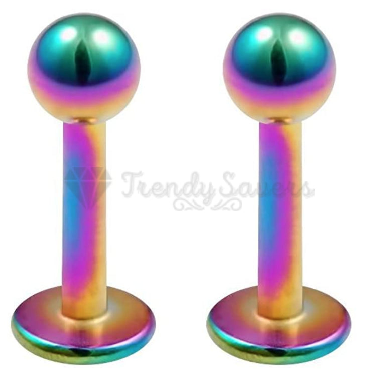 5MM Small Rainbow Coloured Ball Labret Monroe Stud Ear Cartilage Helix Ring Pair