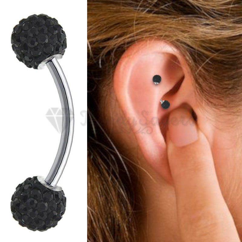 Eyebrow Ear Lip Bar Barbell Black Shamballa Crystal Gems Body Piercing Jewellery