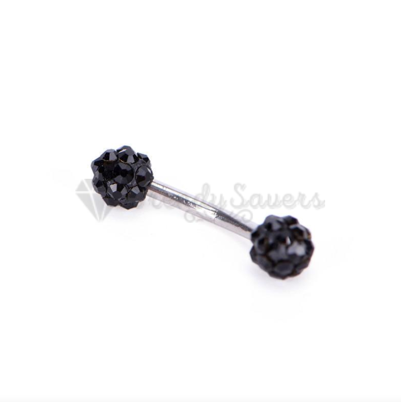 Eyebrow Ear Lip Bar Barbell Black Shamballa Crystal Gems Body Piercing Jewellery