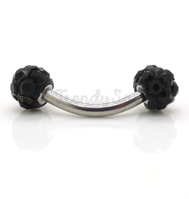 Eyebrow Ear Lip Bar Barbell Black Shamballa Crystal Gems Body Piercing Jewellery