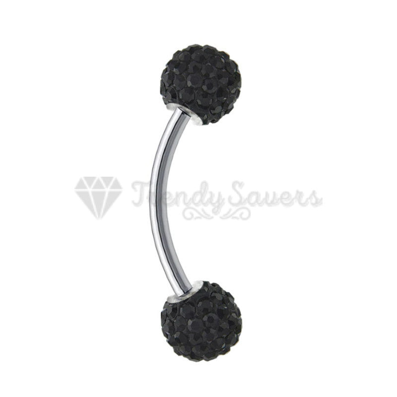 Eyebrow Ear Lip Bar Barbell Black Shamballa Crystal Gems Body Piercing Jewellery