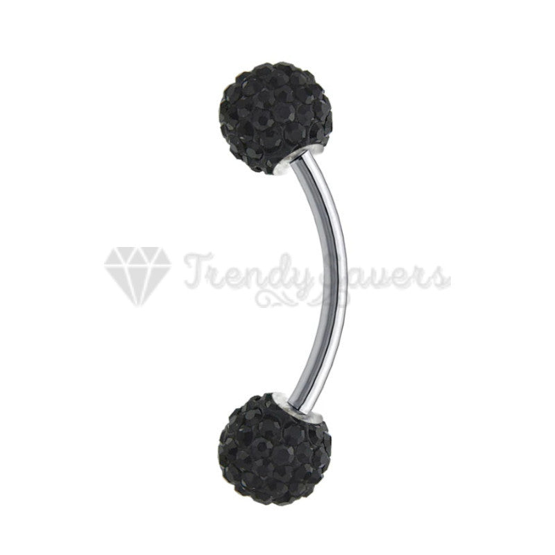 Eyebrow Ear Lip Bar Barbell Black Shamballa Crystal Gems Body Piercing Jewellery