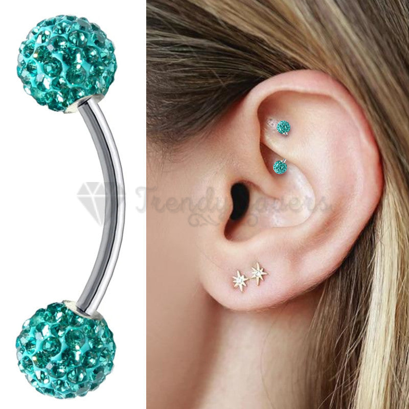 Sky Blue Crystal Lip Eyebrow Cartilage Tragus Helix Ear Piercing Surgical Steel