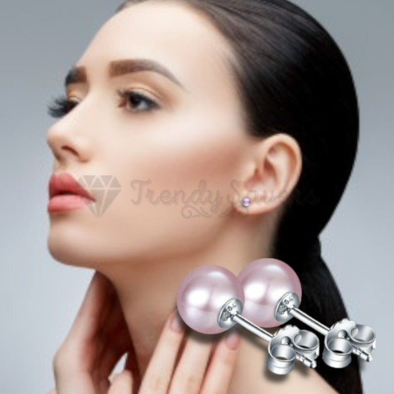 6MM Round Purple Pearl Cartilage Stud Genuine 925 Sterling Silver Women Earrings
