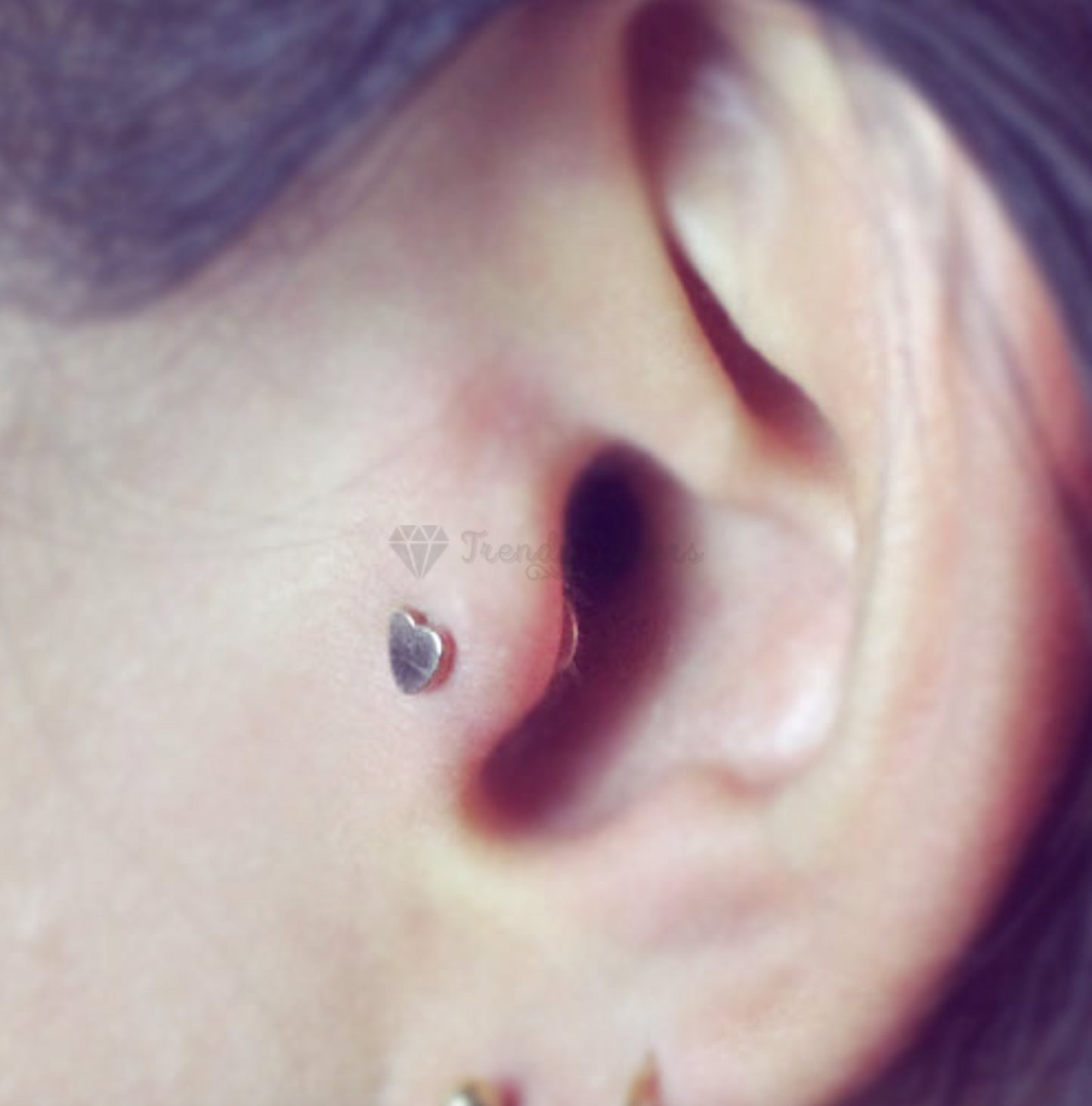 3MM Heart Shaped Silver Cartilage Labret Lip Nose Helix Stud Ring Jewelry Pair