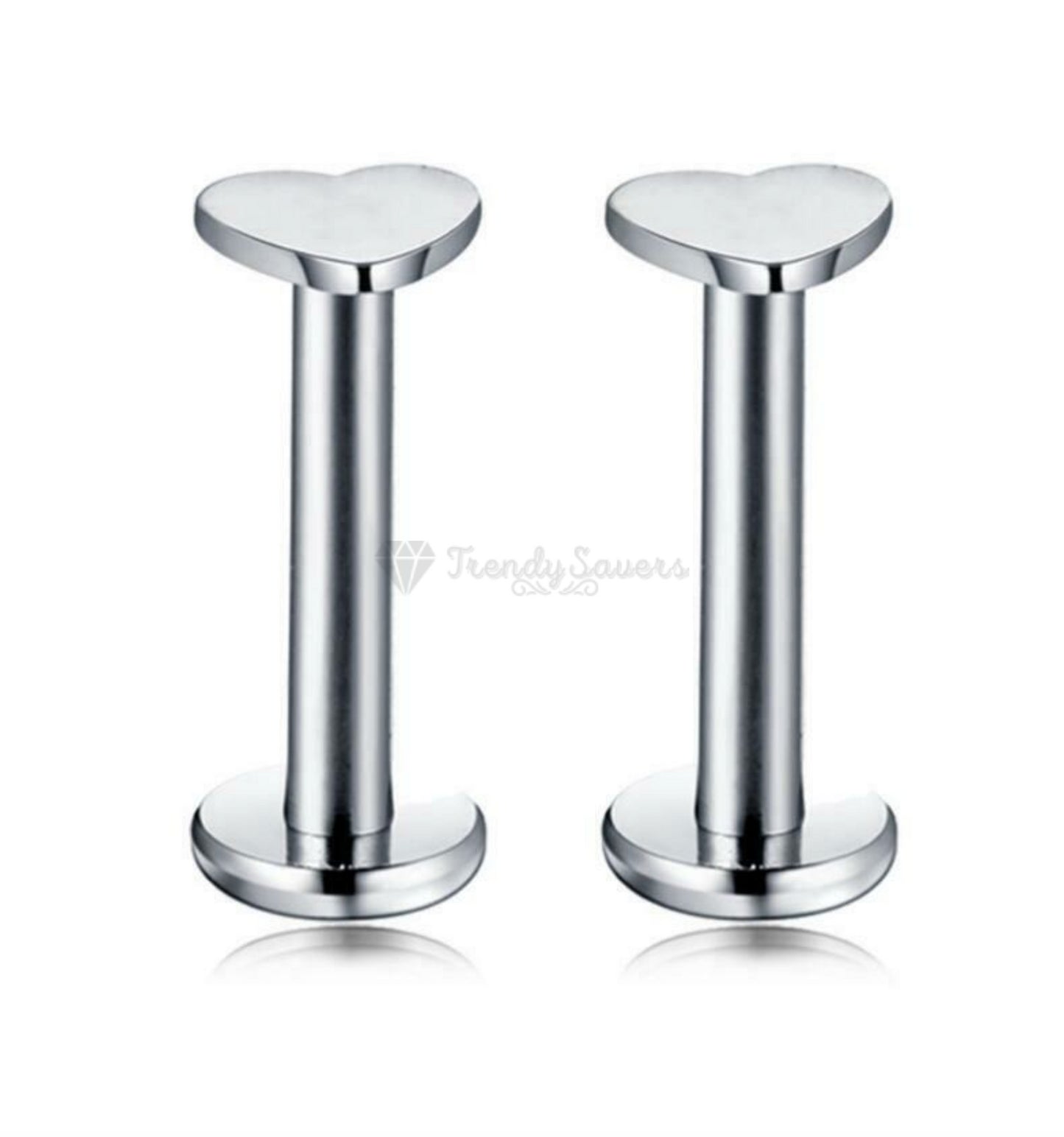 3MM Heart Shaped Silver Cartilage Labret Lip Nose Helix Stud Ring Jewelry Pair