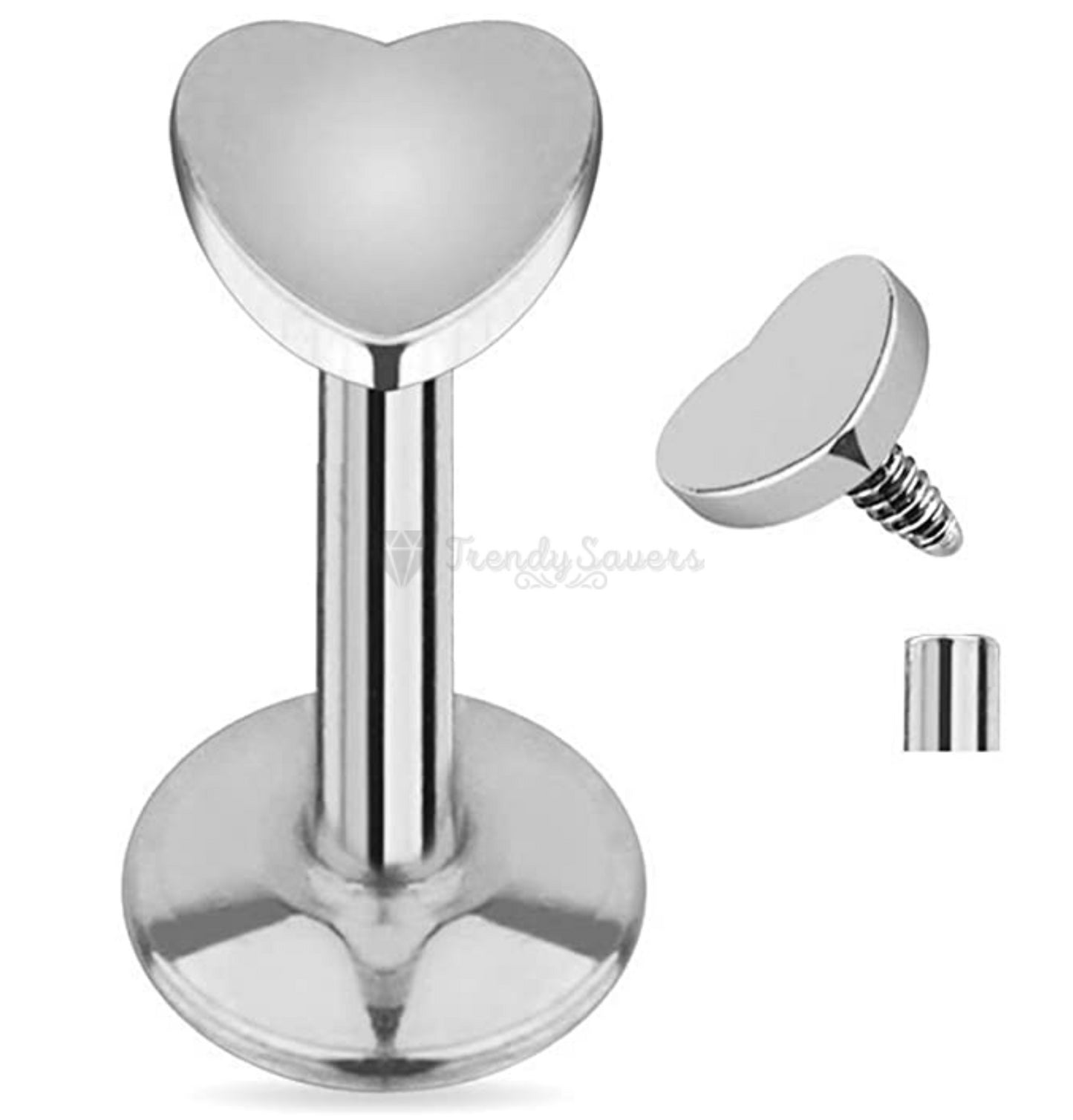 3MM Heart Shaped Silver Cartilage Labret Lip Nose Helix Stud Ring Jewelry Pair