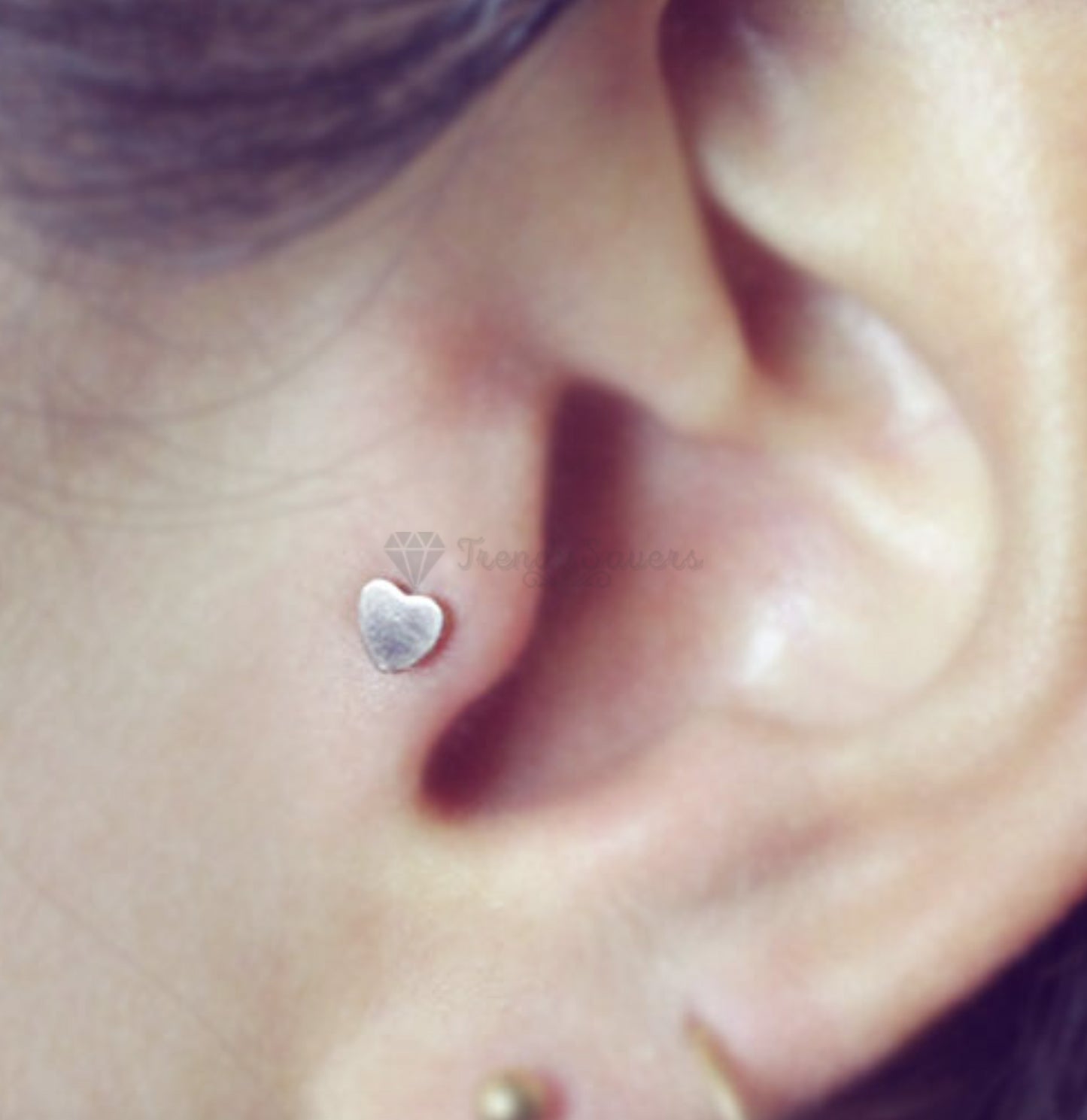 3MM Heart Shaped Silver Cartilage Labret Lip Nose Helix Stud Ring Jewelry Pair