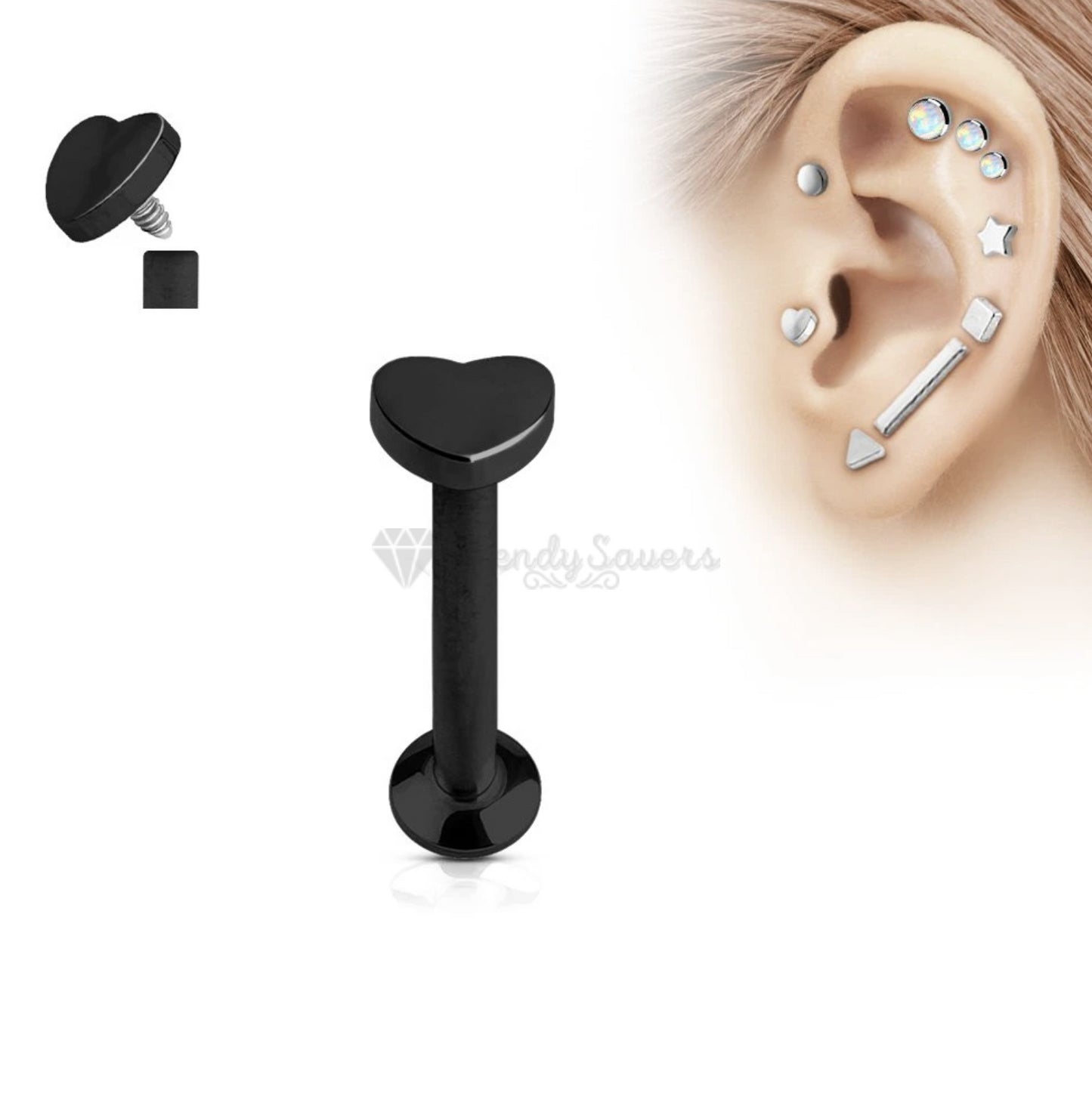 Classic Punk 3MM Black Tragus Helix Lip Nose Cartilage Ear Stud Piercings Pair