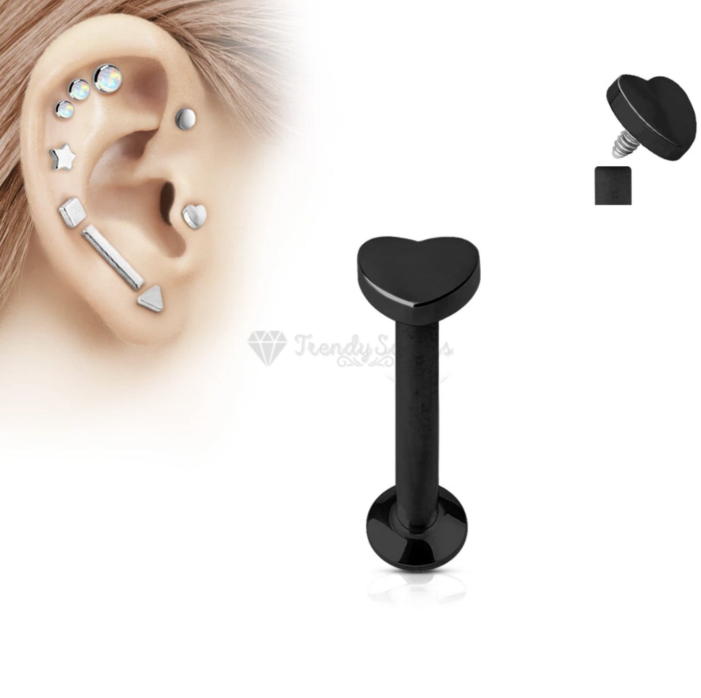 Classic Punk 3MM Black Tragus Helix Lip Nose Cartilage Ear Stud Piercings Pair