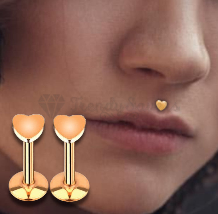 3MM Cute Rose Gold Heart Cartilage Nose Labret Stud Fashion Ring Piercings Pair