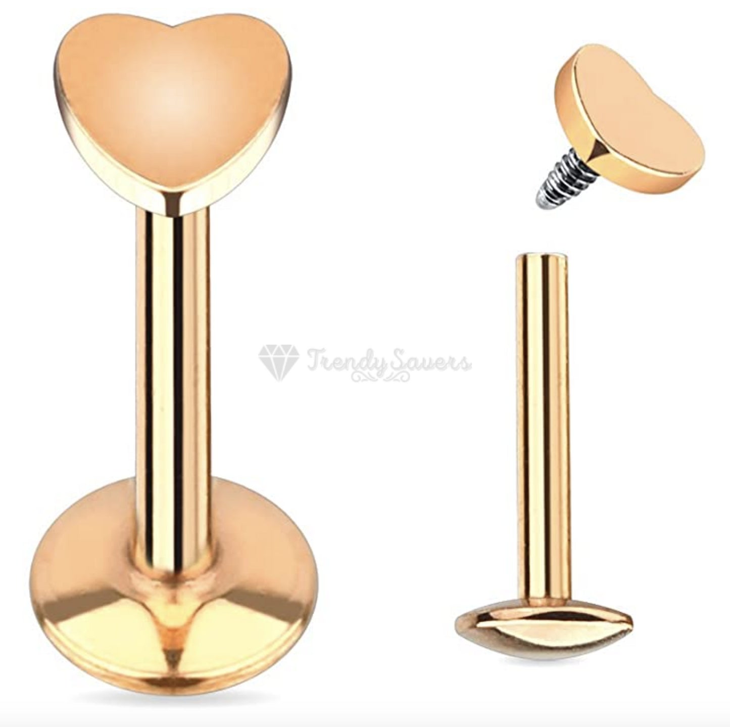 3MM Cute Rose Gold Heart Cartilage Nose Labret Stud Fashion Ring Piercings Pair