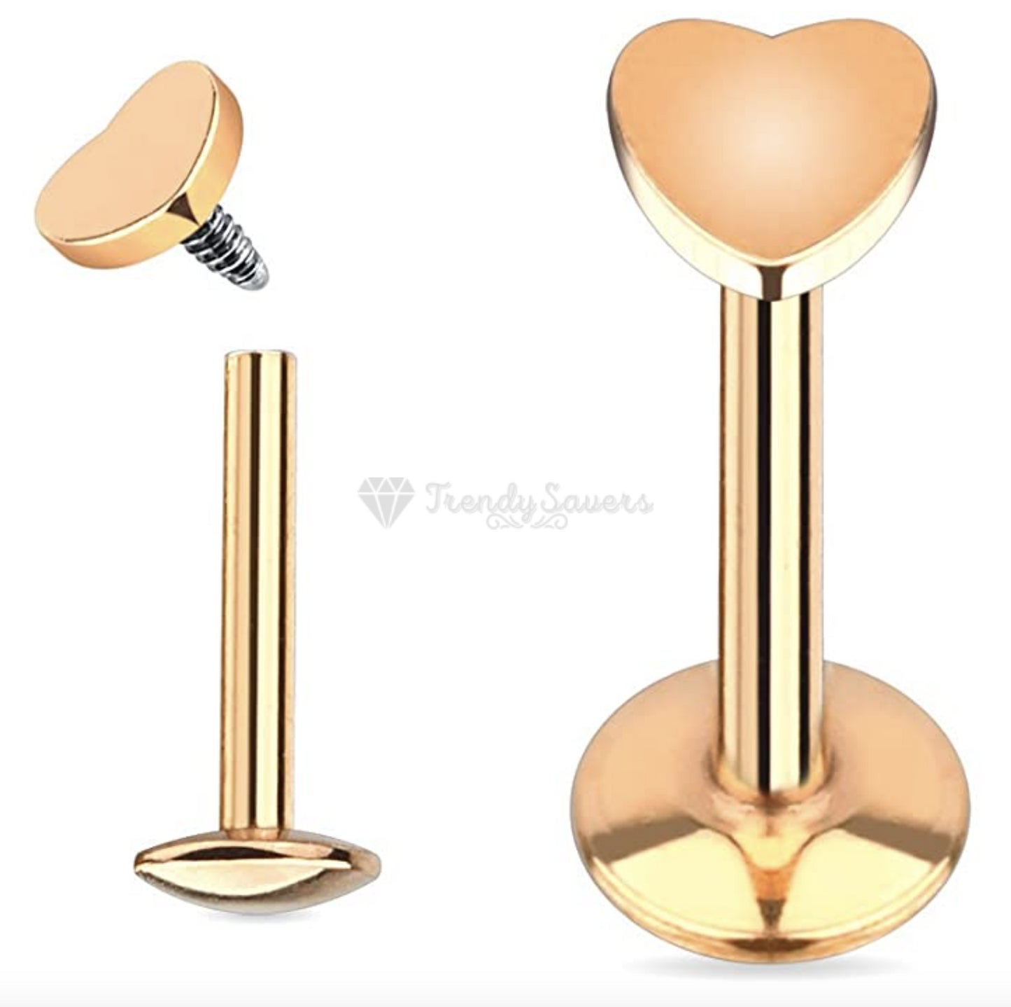 3MM Cute Rose Gold Heart Cartilage Nose Labret Stud Fashion Ring Piercings Pair